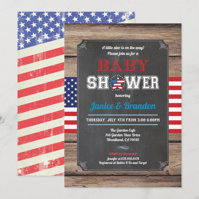 July 4th couples baby shower retro chalkboard invitation (Front/Back)
