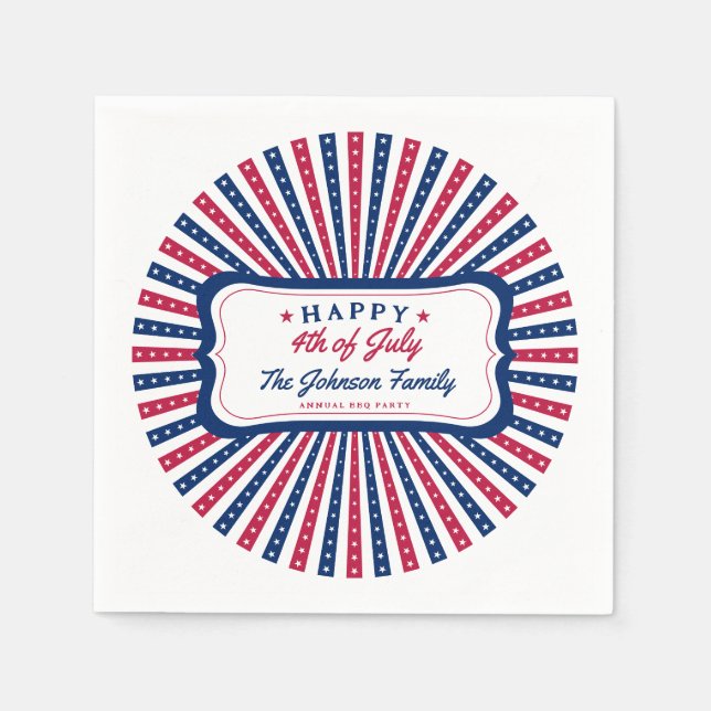 July 4th Custom American Family Summer BBQ Party Napkin (Front)