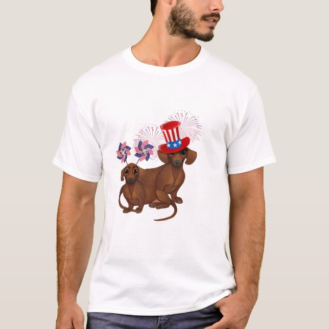 July 4th Dachshund Patriotic T-Shirt (Front)