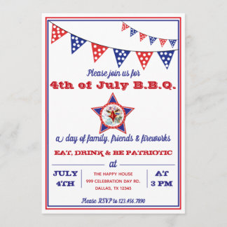 July 4th Eagle, Red, White & Blue BBQ party Invitation