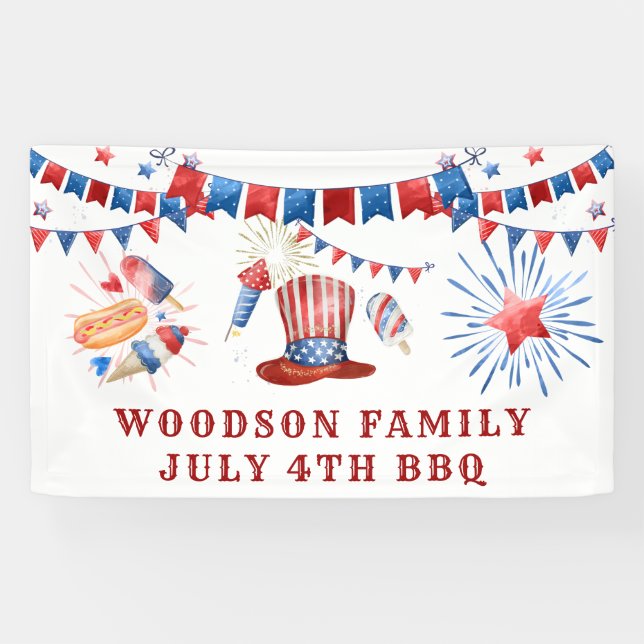 July 4th Family Name BBQ Banner (Horizontal)
