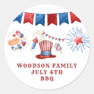 July 4th Family Name BBQ Classic Round Sticker