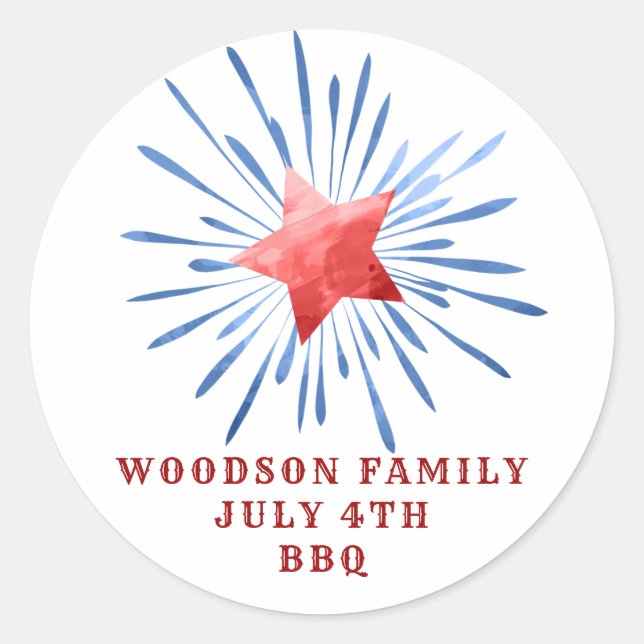 July 4th Family Name BBQ  Classic Round Sticker (Front)
