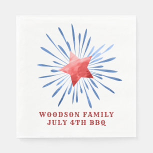 July 4th Family Name BBQ  Classic Round Sticker Napkin