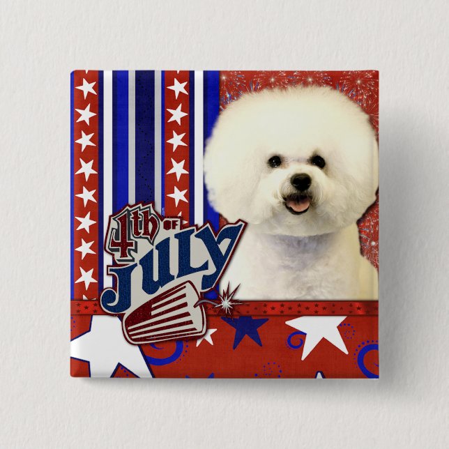 July 4th Firecracker - Bichon Frise 15 Cm Square Badge (Front)