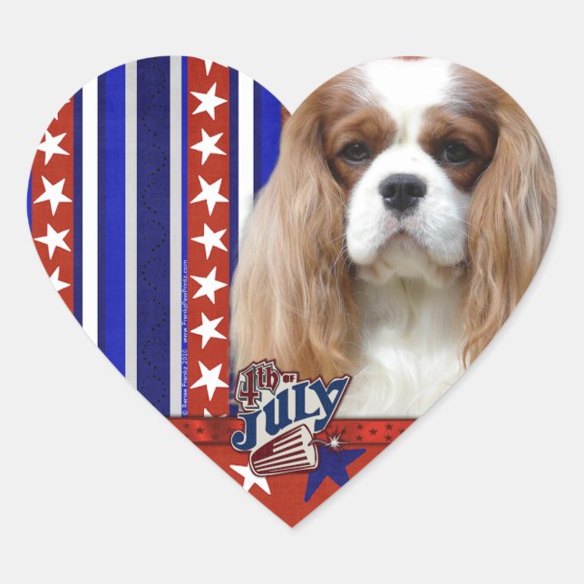 July 4th Firecracker - Cavalier - Blenheim Heart Sticker (Front)