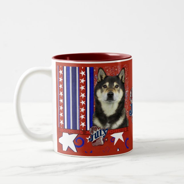 July 4th Firecracker - Shiba Inu - Yasha Two-Tone Coffee Mug (Left)