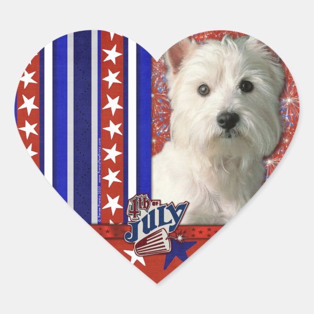 July 4th Firecracker - West Highland Terrier Heart Sticker (Front)