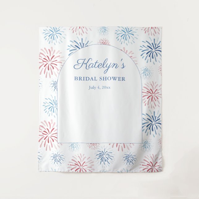 July 4th Fireworks Bridal Shower Photo Backdrop Tapestry (Front)