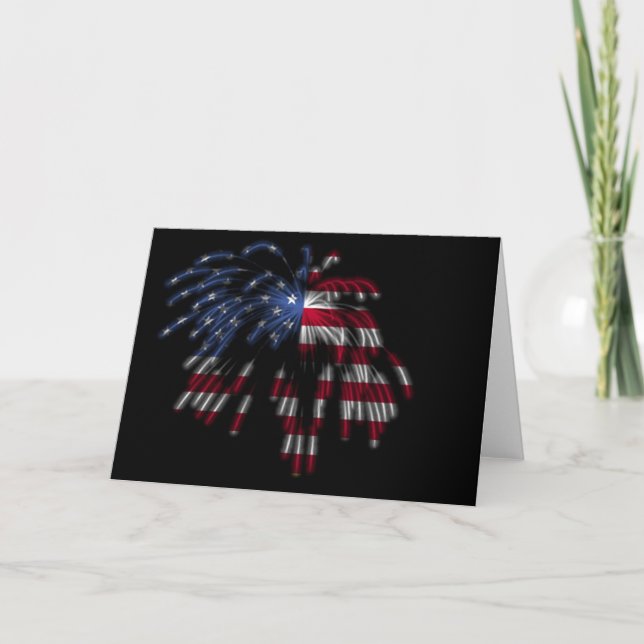 July 4th Fireworks & the American Flag in Lights Card (Front)