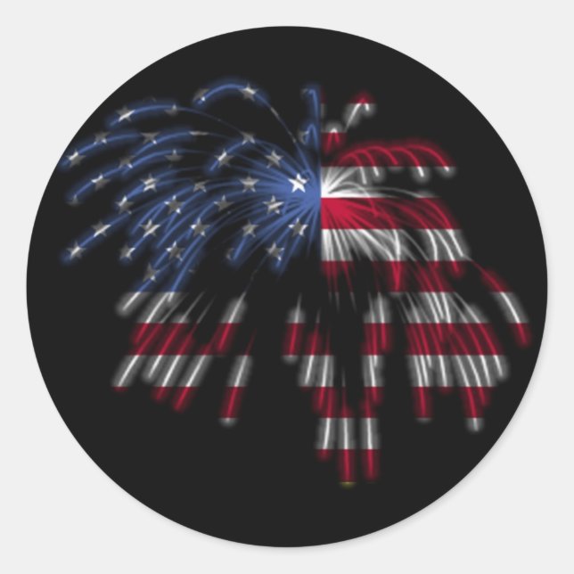 July 4th Fireworks & the American Flag in Lights Classic Round Sticker (Front)