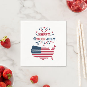 July 4th Fireworks USA Red White Blue Flag  Napkin