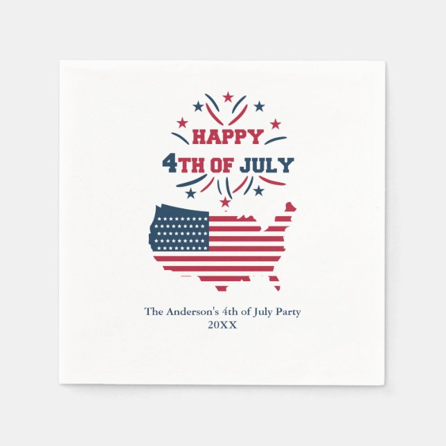 July 4th Fireworks USA Red White Blue Flag  Napkin (Front)