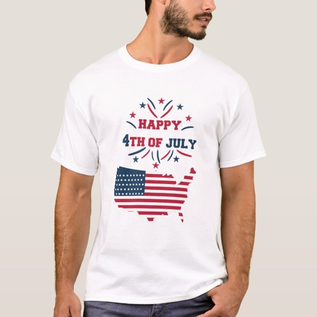 July 4th Fireworks USA Red White Blue Flag  T-Shirt (Front)