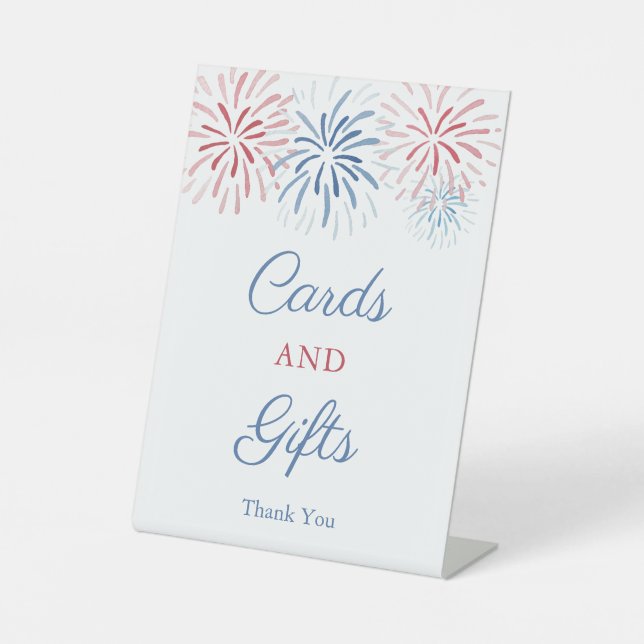 July 4th Fireworks Wedding Shower Cards And Gifts Pedestal Sign (Front)