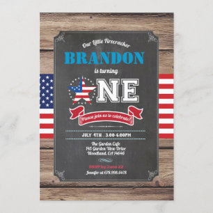 July 4th first birthday invitation boy turning one