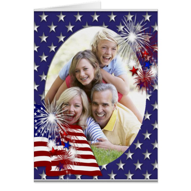 July 4th Flag & Fireworks Add Your Photo Card 3 (Front)