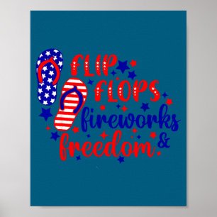 July 4th flip flops fireworks & freedom poster