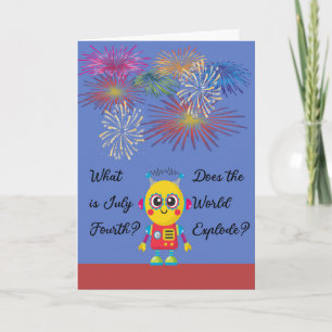 July 4th for Kids with Robot & Fireworks Card