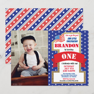 July 4th Fourth 1st First Birthday Boy Girl Photo Invitation