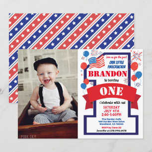 July 4th Fourth 1st First Birthday Boy Girl Photo Invitation