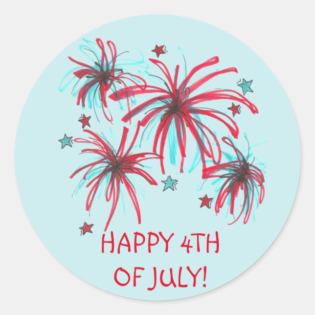 July 4th Fourth Fireworks Patriotic USA America Classic Round Sticker (Front)