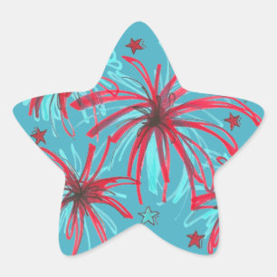 July 4th Fourth USA Blue Fireworks Patriotic Star Sticker