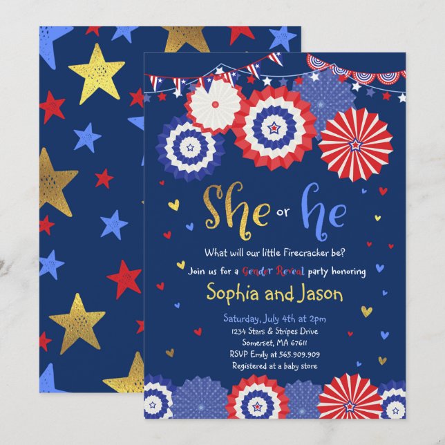 July 4th Gender Reveal Party Invitation (Front/Back)