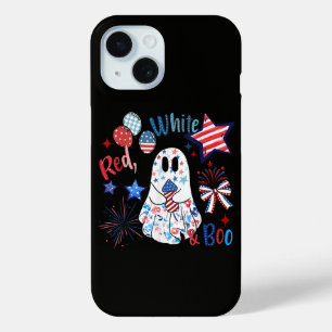 July 4th Ghost Red White Boo Patriotic Halloween iPhone 15 Case