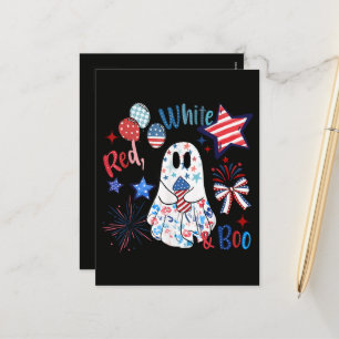 July 4th Ghost Red White Boo Patriotic Halloween Holiday Postcard