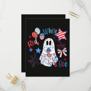 July 4th Ghost Red White Boo Patriotic Halloween Invitation Postcard