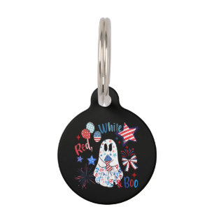July 4th Ghost Red White Boo Patriotic Halloween Pet Tag