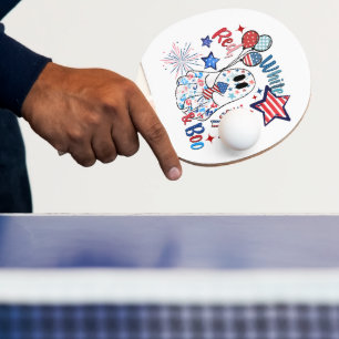 July 4th Ghost Red White Boo Patriotic Halloween Ping Pong Paddle