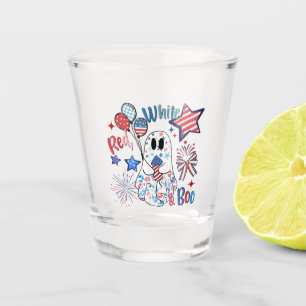 July 4th Ghost Red White Boo Patriotic Halloween Shot Glass