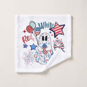 July 4th Ghost Red White Boo Patriotic Halloween Wash Cloth