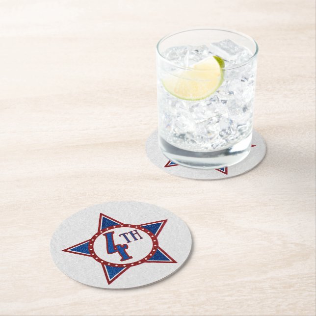 July 4th Glitter Round Paper Coaster (Insitu)