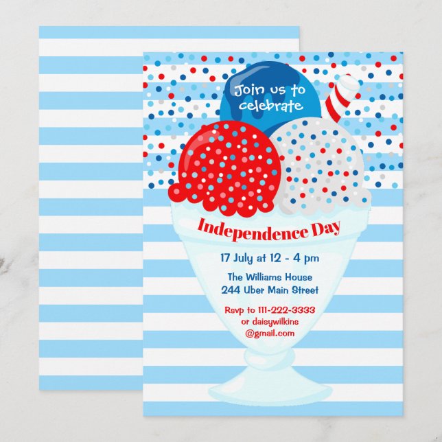 July 4th Ice Cream Party Invitation (Front/Back)