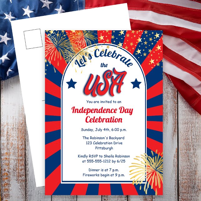 July 4th Independence Day Celebrate the USA Party  Postcard (July 4th Independence Day "Let's Celebrate the USA" Holiday Postcard Invitation)