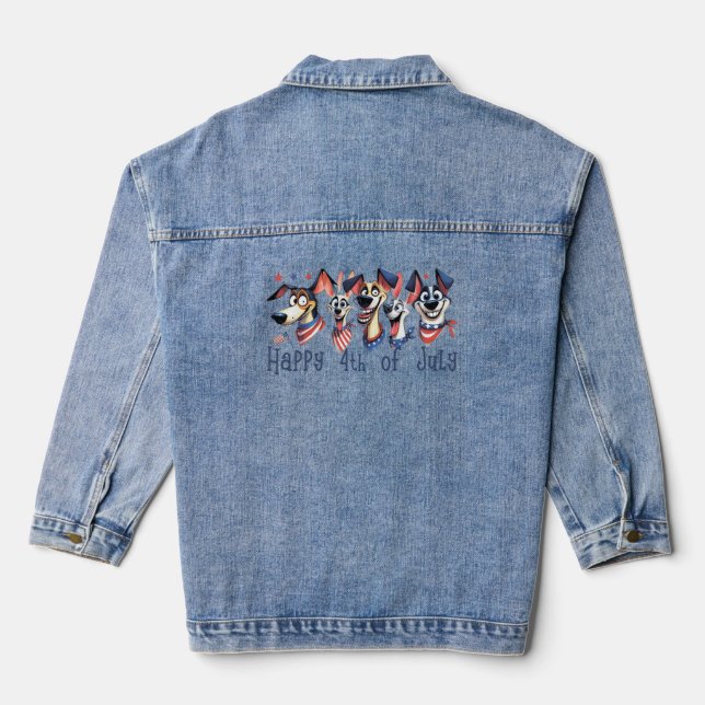 July 4th. Independence Day. Funny Dogs Denim Jacket (Back)