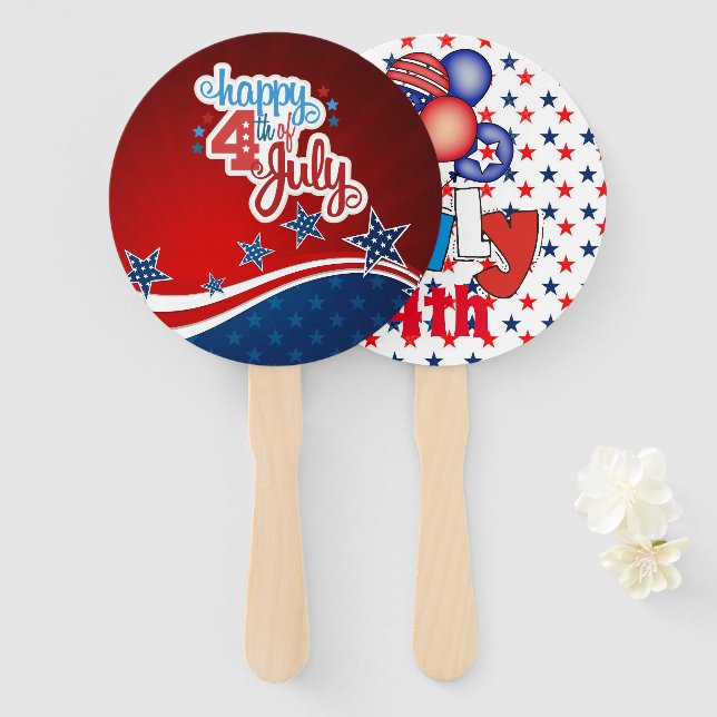July 4th Independence Day Stars & Stripes Hand Fan (Front and Back)