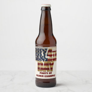 July 4th Independence Day Vintage Flag Design Beer Bottle Label