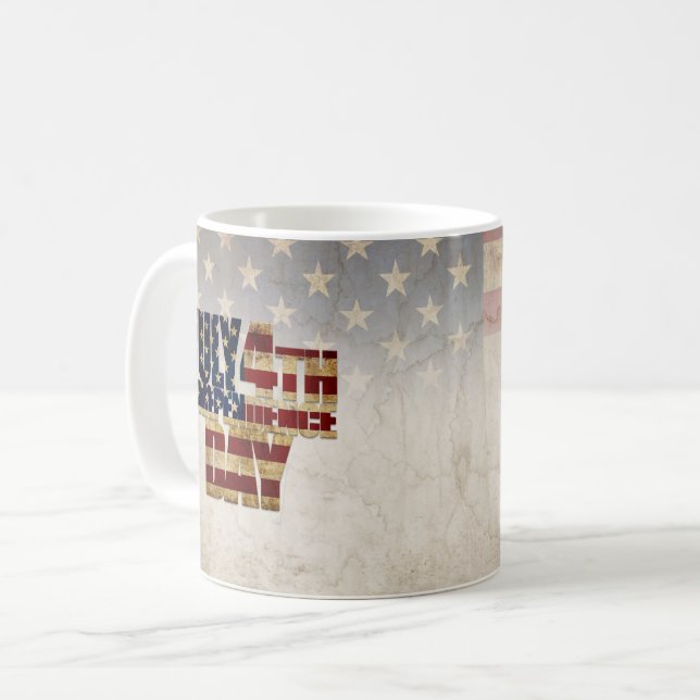 July 4th Independence Day Vintage Flag Design Coffee Mug (Front Left)