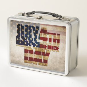 July 4th Independence Day Vintage Flag Design Metal Lunch Box