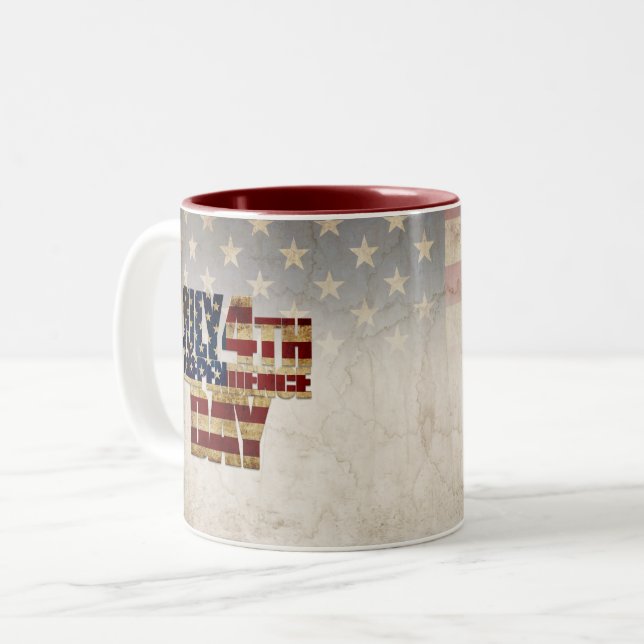 July 4th Independence Day Vintage Flag Design Two-Tone Coffee Mug (Front Left)