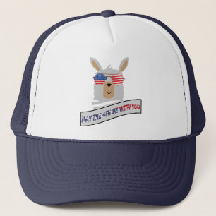 July 4th Llama Red White Blue Colours USA America  Trucker Hat