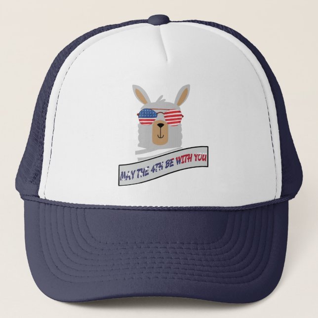 July 4th Llama Red White Blue Colours USA America  Trucker Hat (Front)