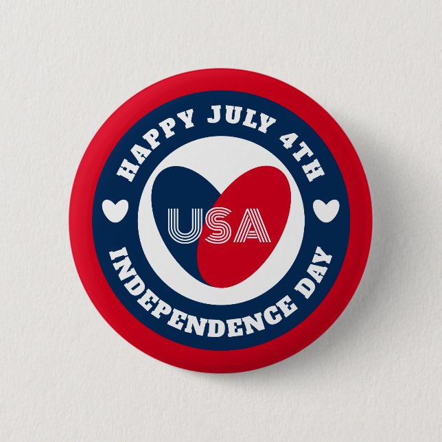 July 4th Love the USA Patriotic Red White Blue 6 Cm Round Badge (Front)