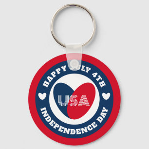 July 4th Love the USA Patriotic Red White Blue Key Ring