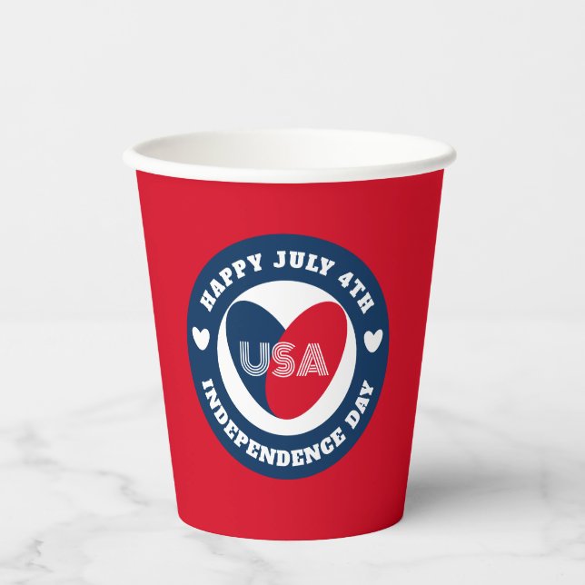 July 4th Love the USA Patriotic Red White Blue Pap Paper Cups (Front)