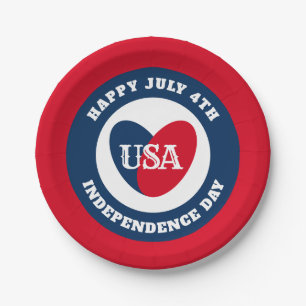 July 4th Love the USA Patriotic Red White Blue Paper Plate